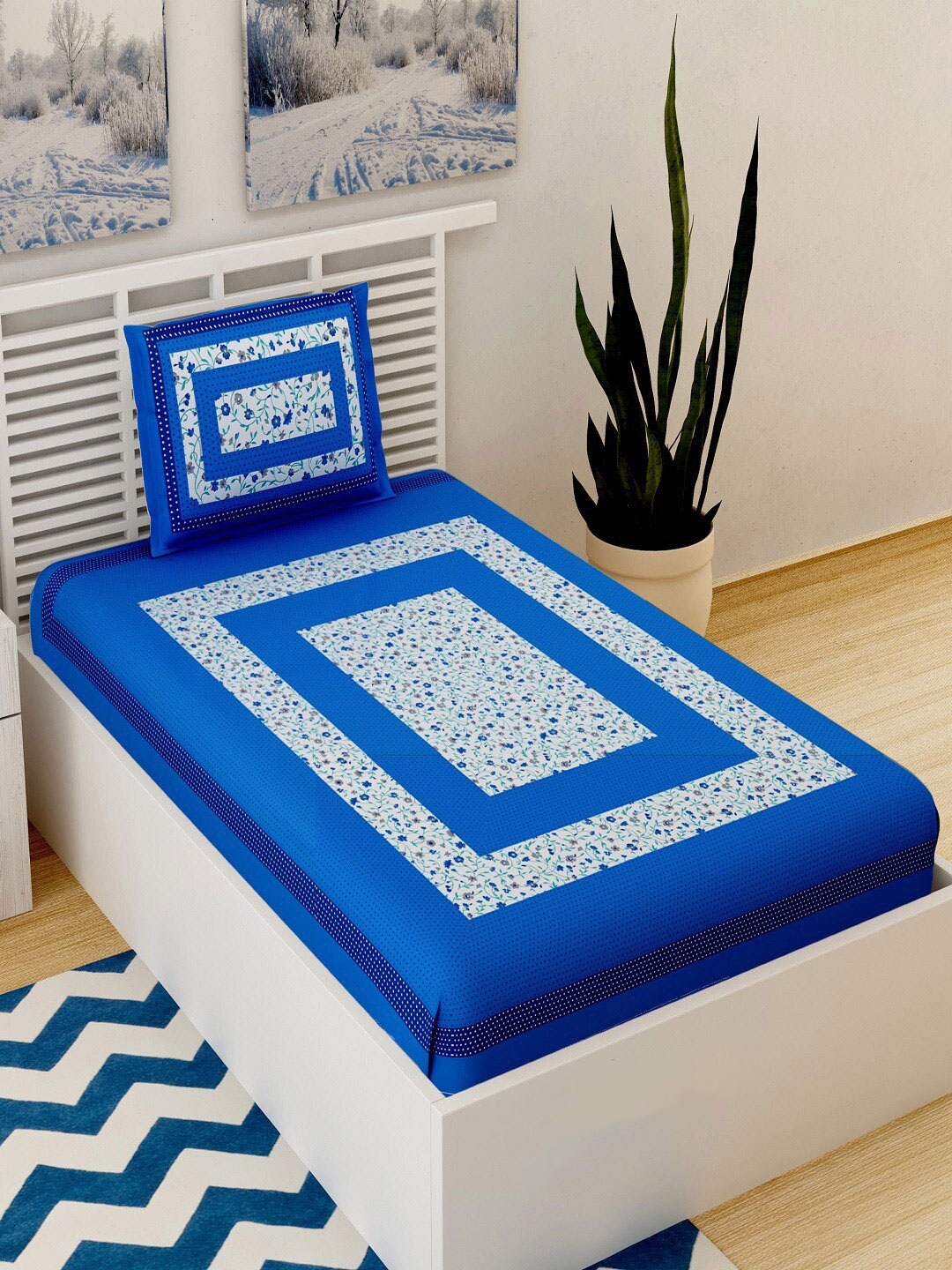 UNIQCHOICE Blue & White Floral Pure Cotton 120 TC Single Bedsheet with 1 Pillow Cover
UNIQCHOICE Blue & White Floral Pure Cotton 120 TC Single Bedsheet with 1 Pillow Cover