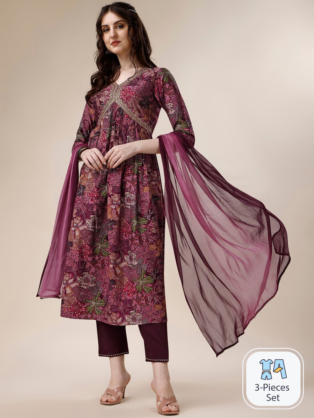 KALINI Floral Printed Empire Gotta Patti A-Line Kurta & Trousers With Dupatta, Purple
KALINI Floral Printed Empire Gotta Patti A-Line Kurta & Trousers With Dupatta, Purple