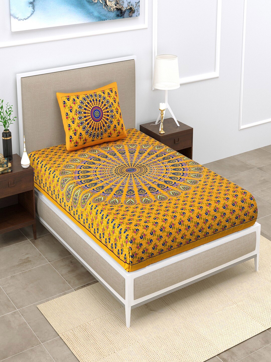 UNIQCHOICE Yellow Ethnic Motifs Pure Cotton 120 TC Single Bedsheet with 1 Pillow Cover
UNIQCHOICE Yellow Ethnic Motifs Pure Cotton 120 TC Single Bedsheet with 1 Pillow Cover