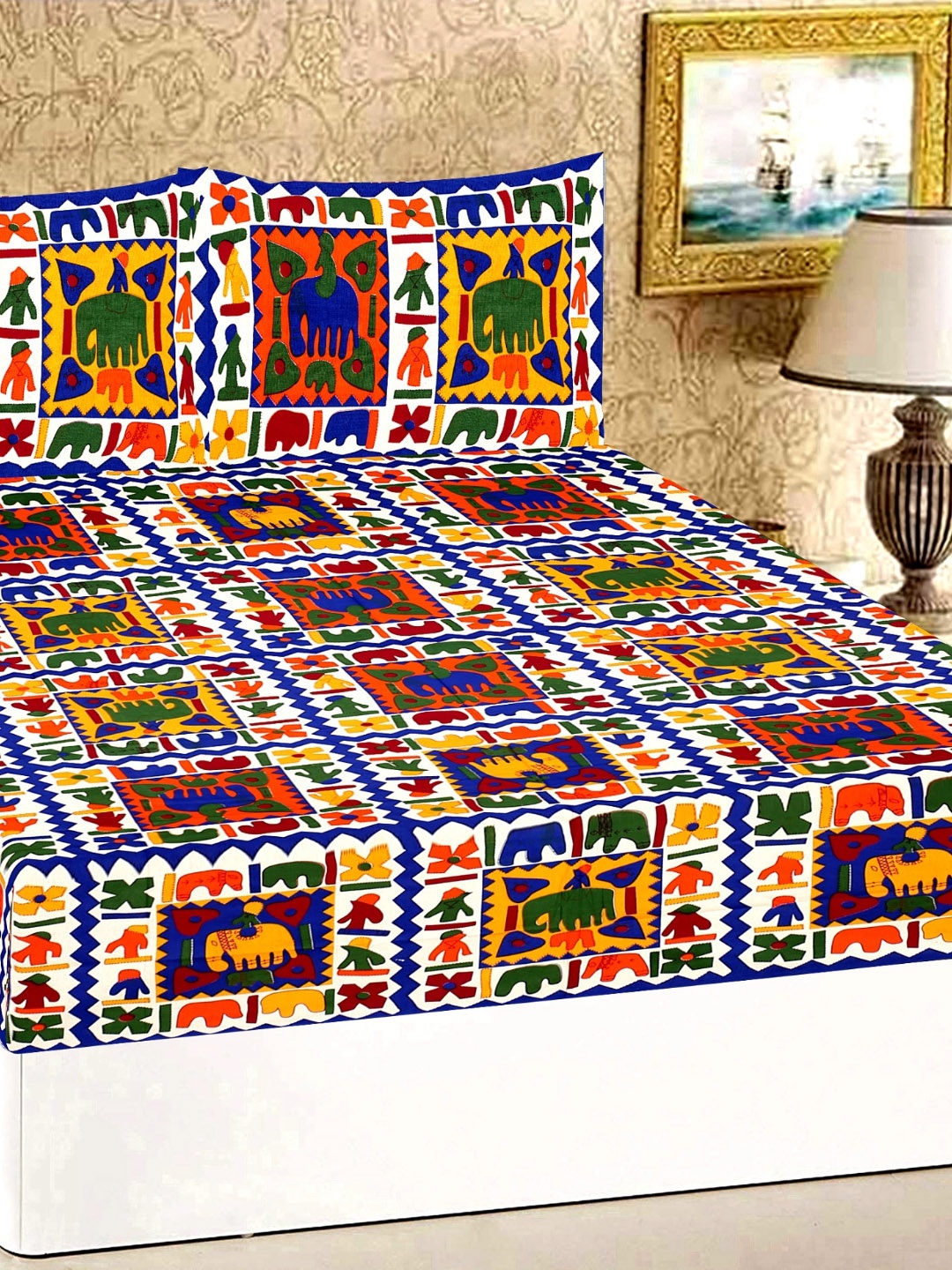 Rajasthanikart White & Blue Graphic Cotton 110 TC Queen Bedsheet With 2 Pillow Covers
Rajasthanikart White & Blue Graphic Cotton 110 TC Queen Bedsheet With 2 Pillow Covers