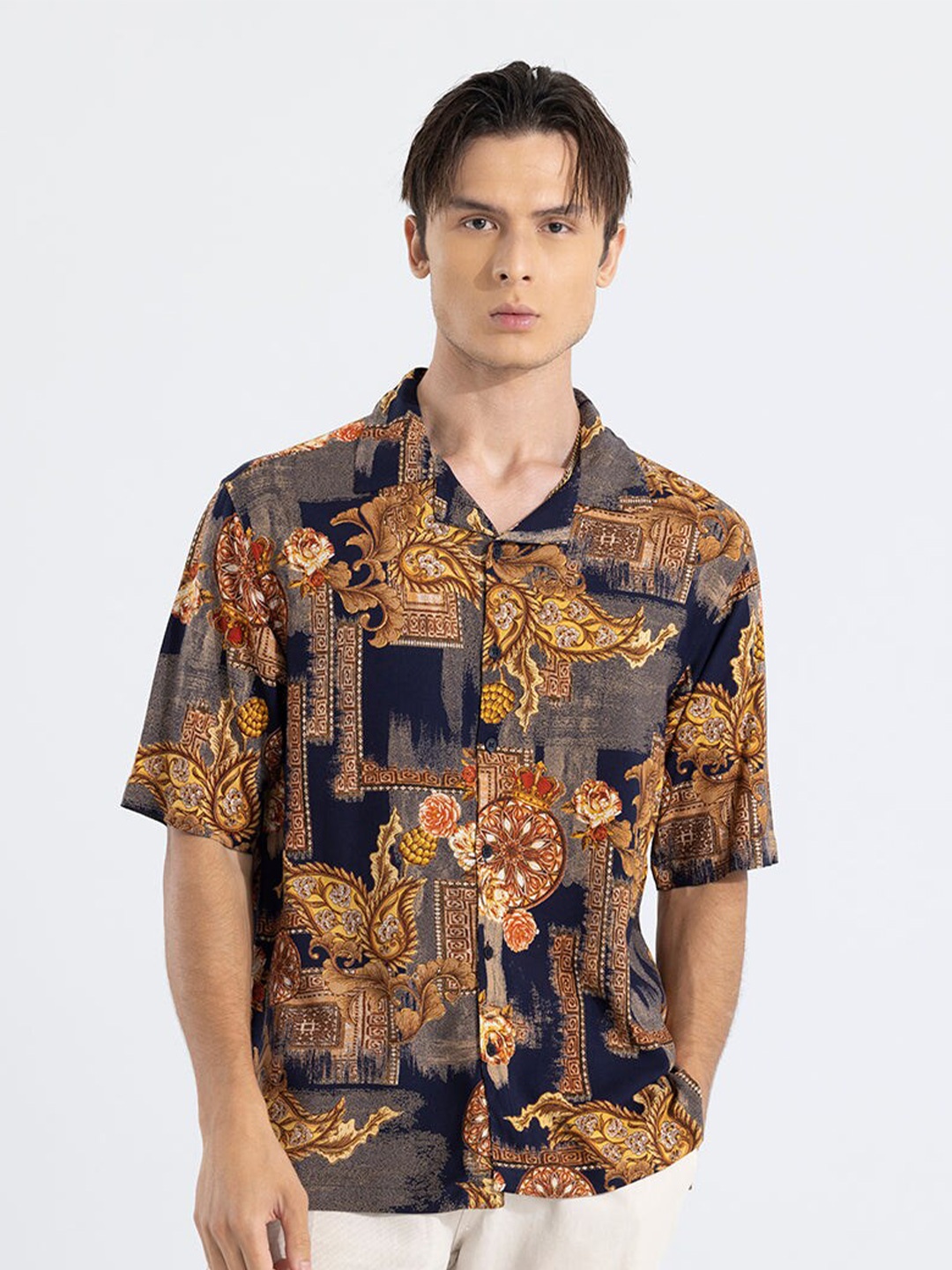 Snitch Navy Blue & Gold-Toned Ethnic Motifs Printed Classic Oversized Casual Shirt
Snitch Navy Blue & Gold-Toned Ethnic Motifs Printed Classic Oversized Casual Shirt