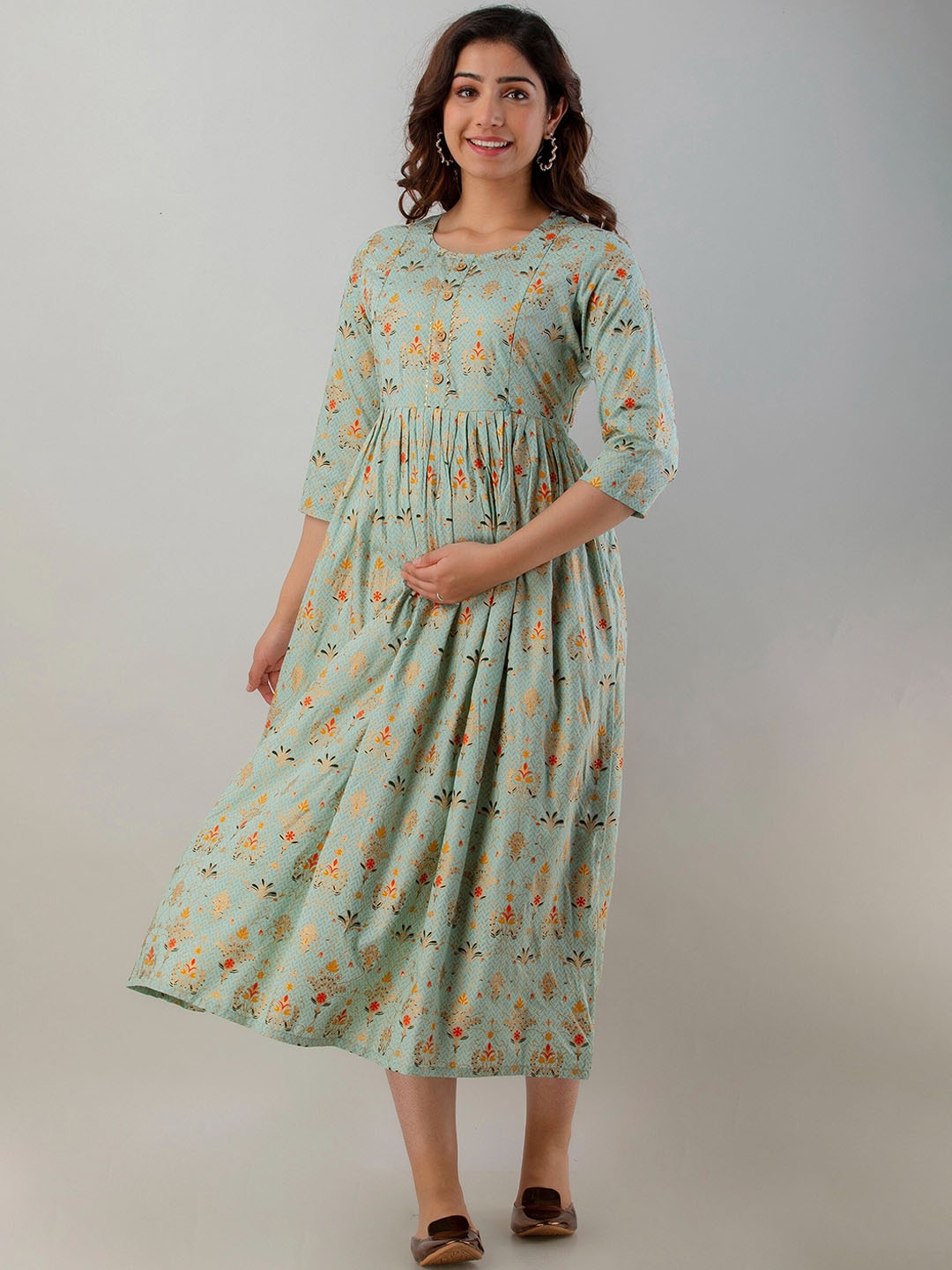 CELEBRAVO Floral Printed Gotta Patti Gathered Maternity Fit & Flare Ethnic Dress, Sea green
CELEBRAVO Floral Printed Gotta Patti Gathered Maternity Fit & Flare Ethnic Dress, Sea green