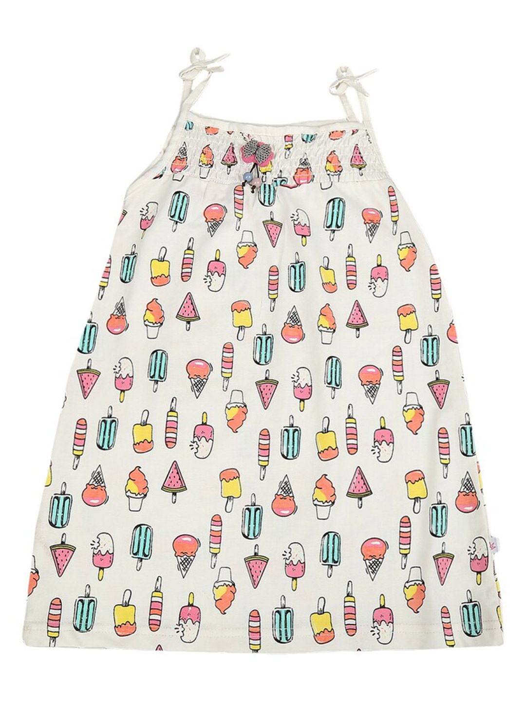 V-Mart Girls Conversational Printed Shoulder Straps Smocked Cotton A-Line Dress, Off white
V-Mart Girls Conversational Printed Shoulder Straps Smocked Cotton A-Line Dress, Off white