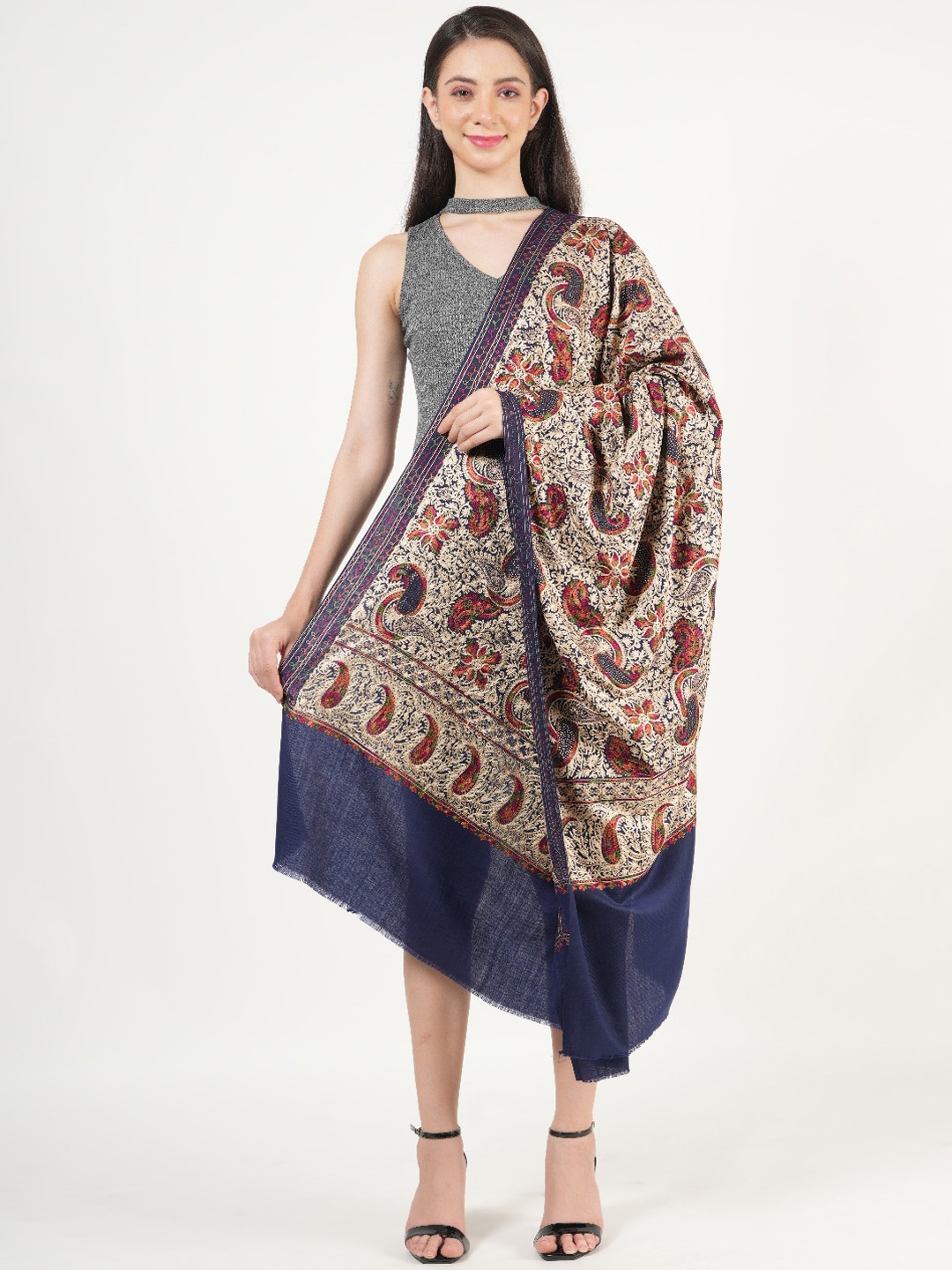 MUFFLY Ethnic Motifs Embroidered Jaal With Swarovski Crystal Pure Woollen Shawl, Blue
MUFFLY Ethnic Motifs Embroidered Jaal With Swarovski Crystal Pure Woollen Shawl, Blue