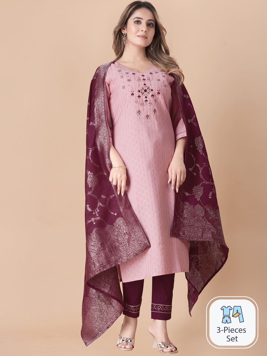 B4ME.COM Ethnic Motifs Woven Design Thread Work Straight Kurta & Trousers With Dupatta, Pink
B4ME.COM Ethnic Motifs Woven Design Thread Work Straight Kurta & Trousers With Dupatta, Pink