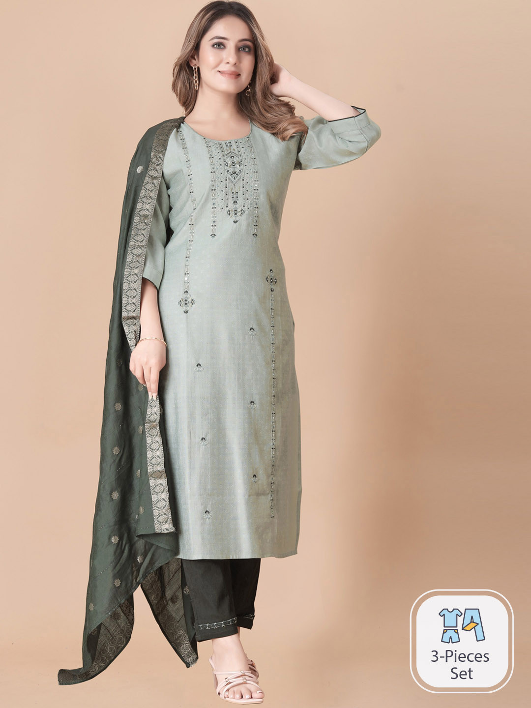 B4ME.COM Ethnic Motifs Embroidered Sequinned Kurta With Trousers & Dupatta, Teal
B4ME.COM Ethnic Motifs Embroidered Sequinned Kurta With Trousers & Dupatta, Teal