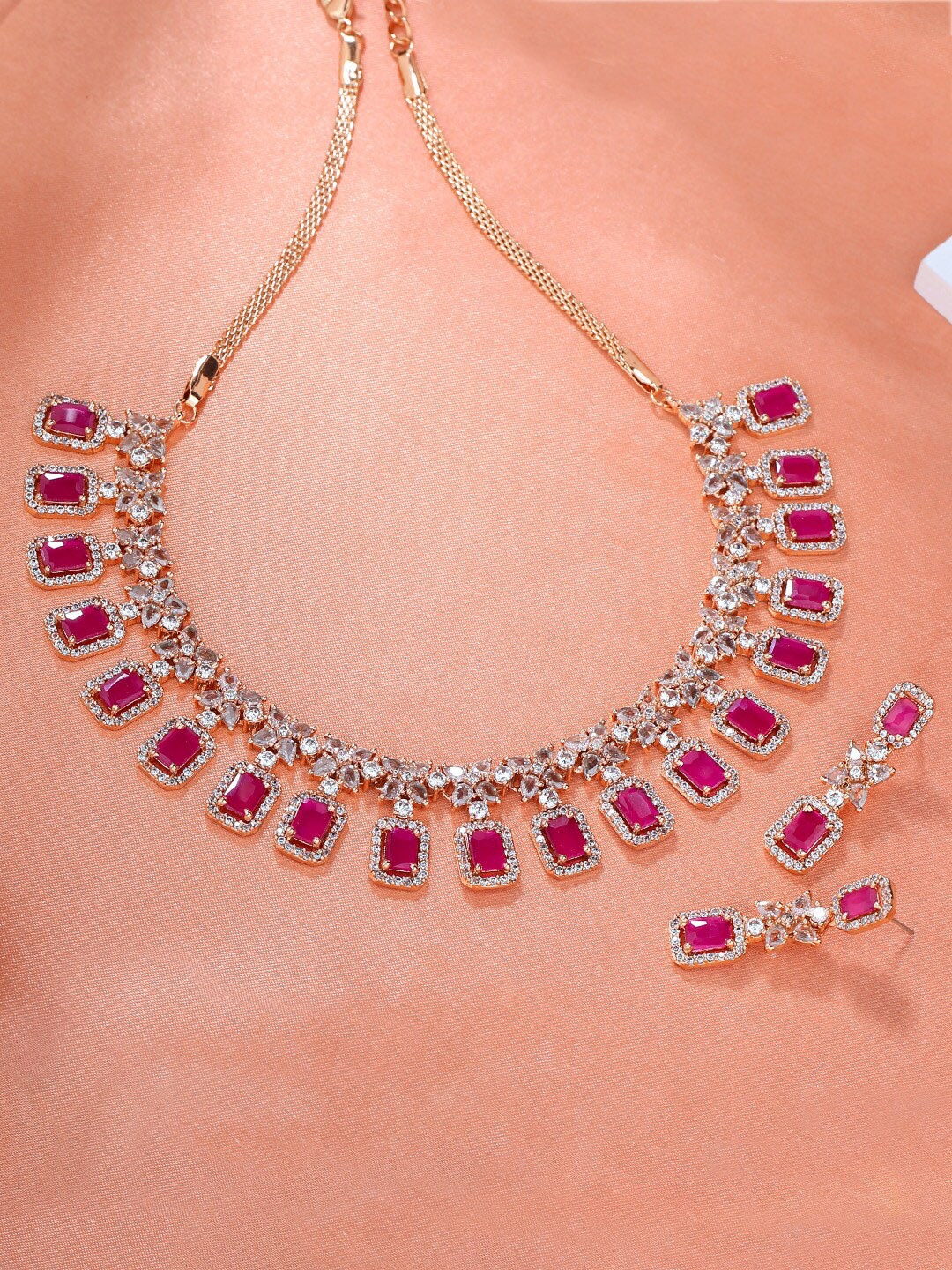Estele Rose Gold-Plated Cubic Zirconia Studded Jewellery Set