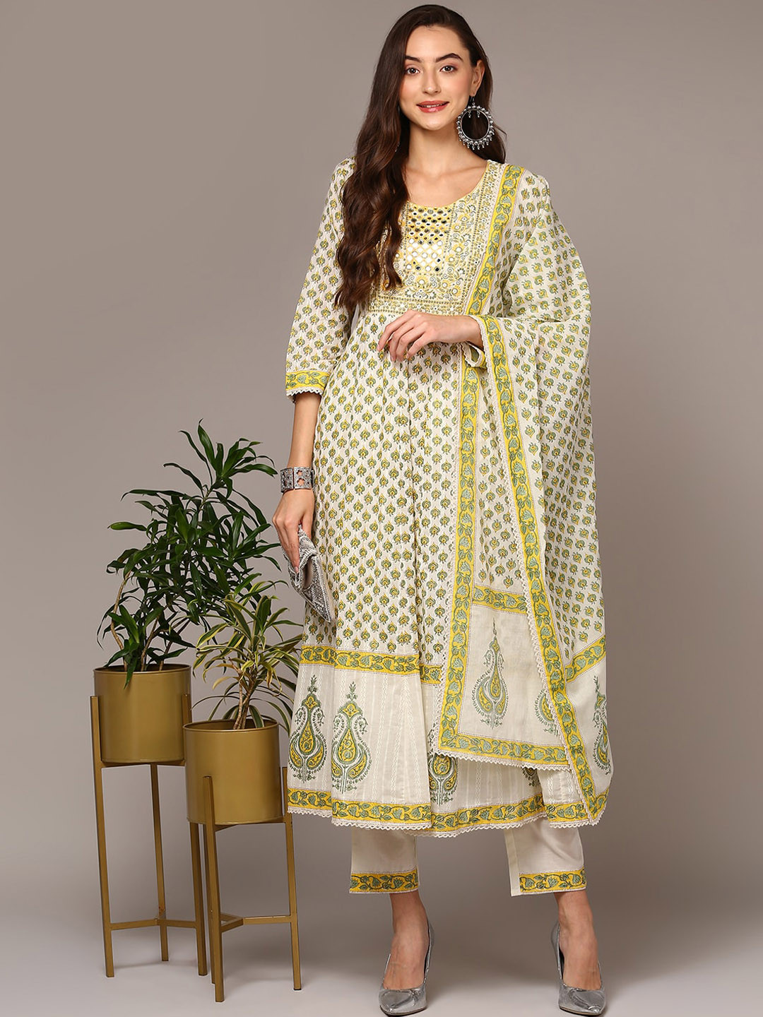 AHIKA Ethnic Motifs Printed Mirror Work Kurta with Trousers & With Dupatta, Off white
AHIKA Ethnic Motifs Printed Mirror Work Kurta with Trousers & With Dupatta, Off white