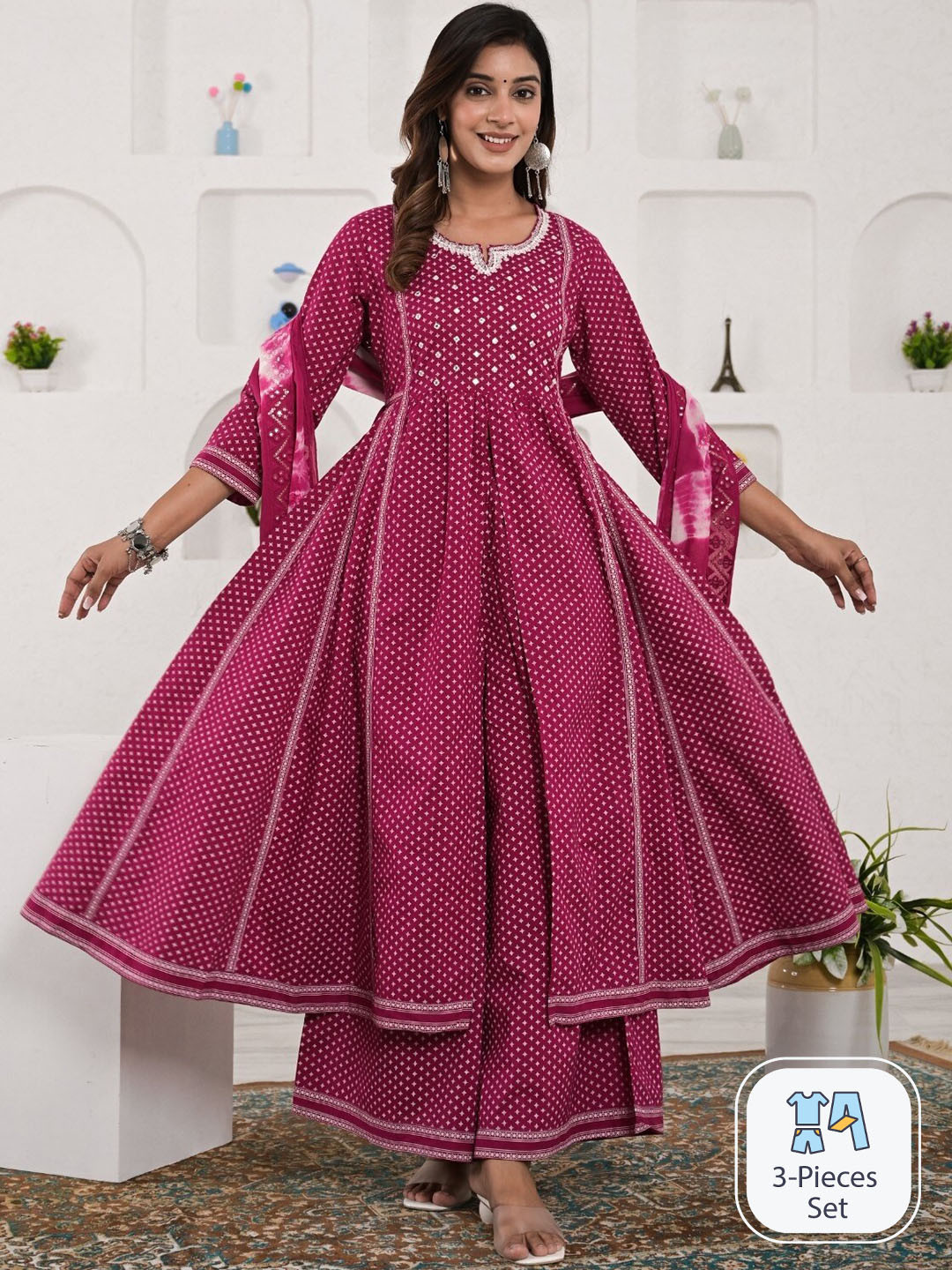 Sangria Polka Dots Printed & Embroidered A-Line Kurta With Palazzo & Dupatta, Purple
Sangria Polka Dots Printed & Embroidered A-Line Kurta With Palazzo & Dupatta, Purple