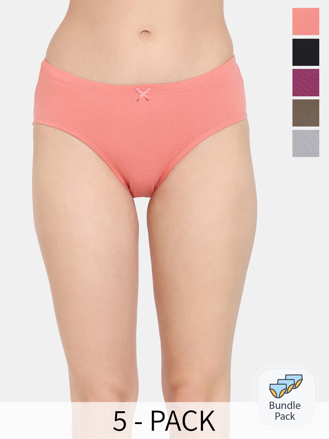 Rosaline by Zivame Pack Of 5 Pure Cotton Hipster Briefs, Peach