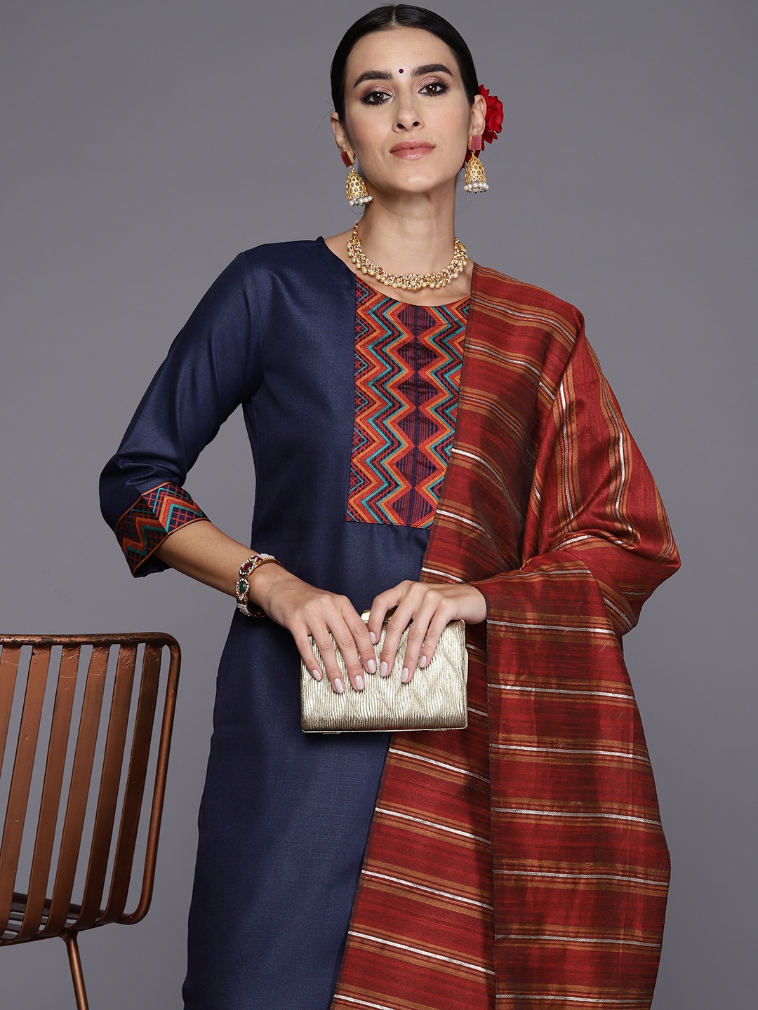 Indo Era Women Yoke Design Regular Pure Cotton Kurta with Palazzos & With Dupatta, Navy blue
Indo Era Women Yoke Design Regular Pure Cotton Kurta with Palazzos & With Dupatta, Navy blue