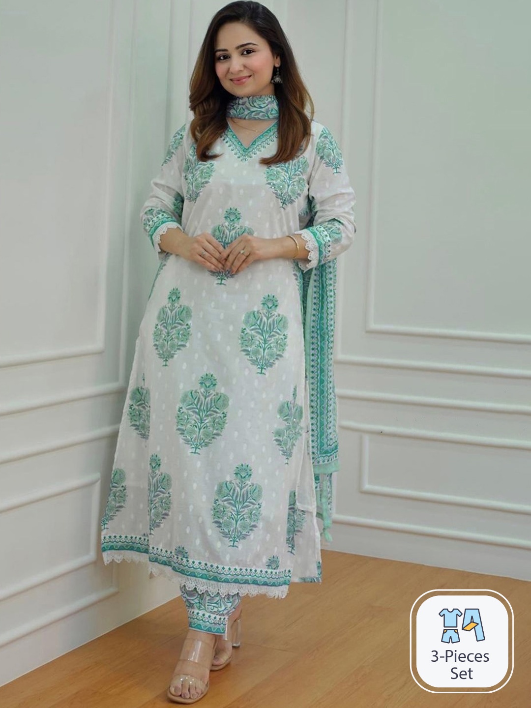 KALINI Floral Printed Regular Pure Cotton Kurta & Patiala With Dupatta, Turquoise blue
KALINI Floral Printed Regular Pure Cotton Kurta & Patiala With Dupatta, Turquoise blue