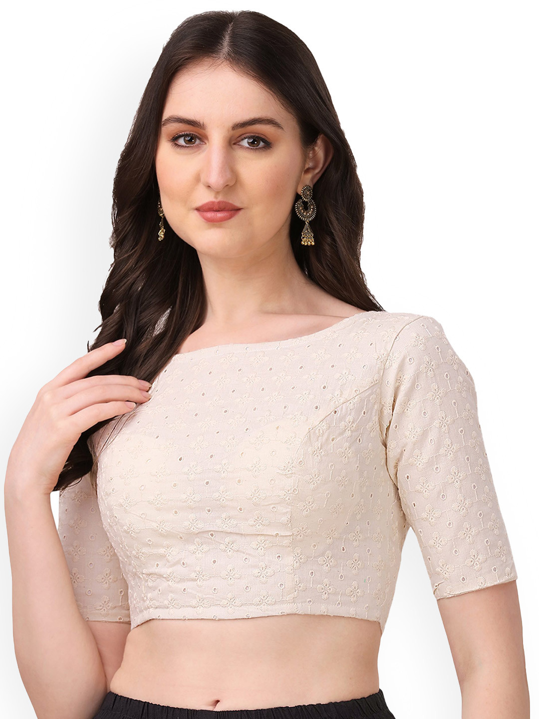 Oomph! Embroidered Pure Cotton Saree Blouse, White 
Oomph! Embroidered Pure Cotton Saree Blouse, White