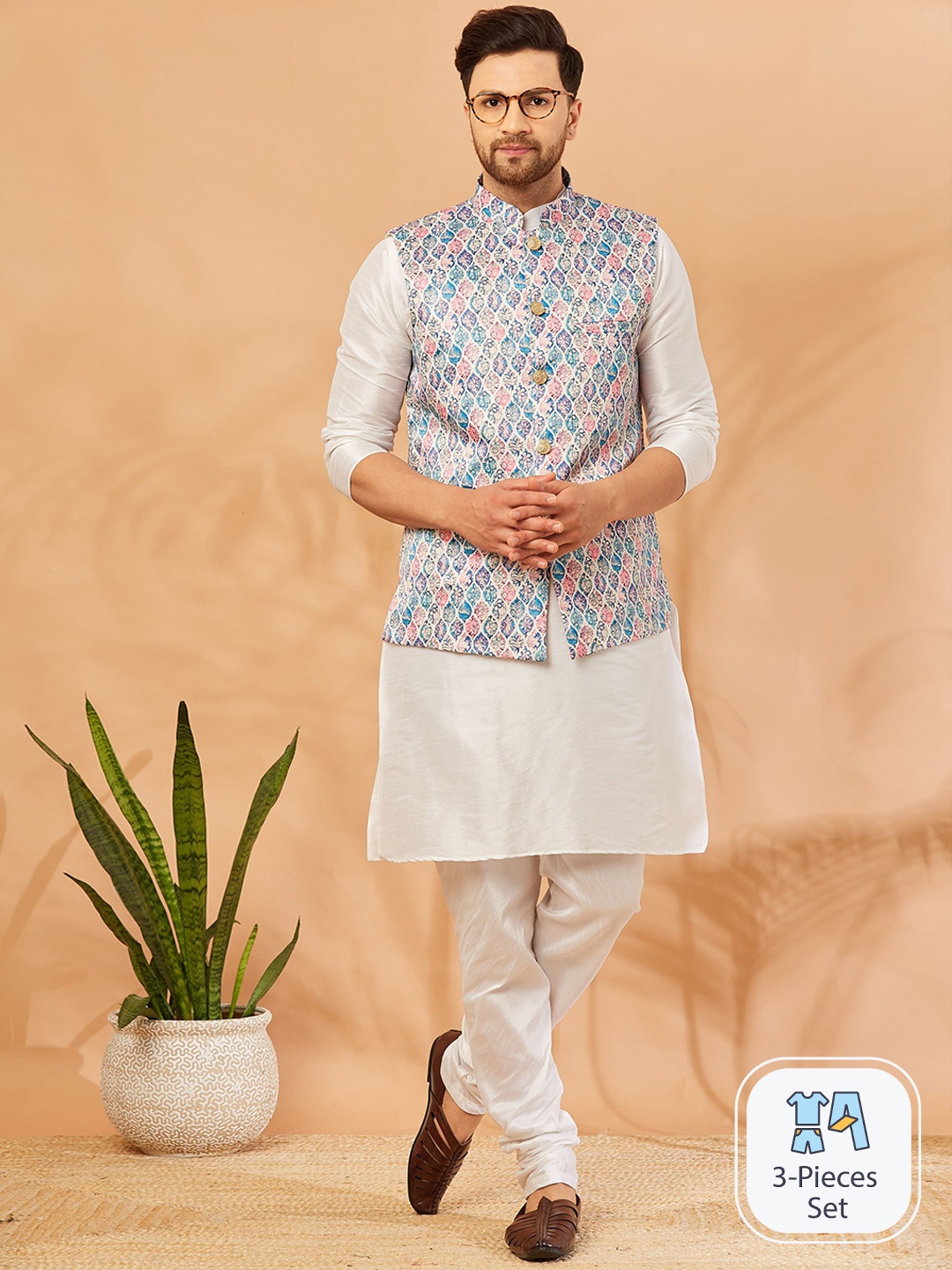 Armaan Ethnic Mandarin Collar Dupion Silk Kurta With Churidar & Nehru jacket, Blue
Armaan Ethnic Mandarin Collar Dupion Silk Kurta With Churidar & Nehru jacket, Blue