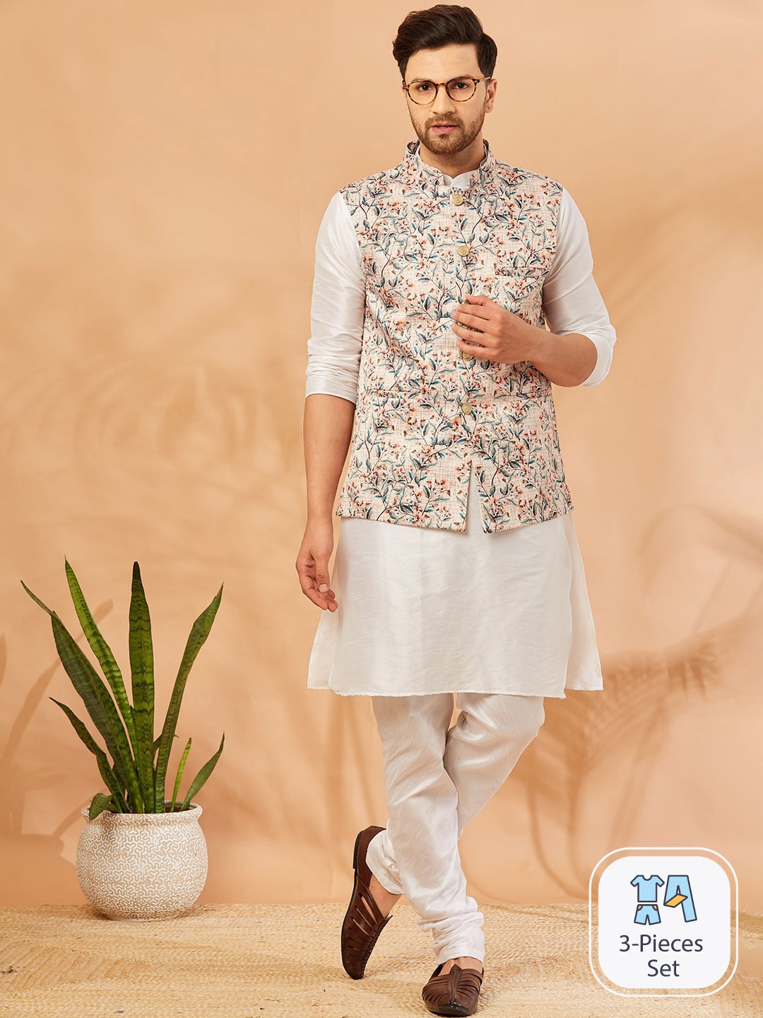 Armaan Ethnic Mandarin Collar Dupion Silk Kurta With Churidar & Nehru jacket, Cream
Armaan Ethnic Mandarin Collar Dupion Silk Kurta With Churidar & Nehru jacket, Cream