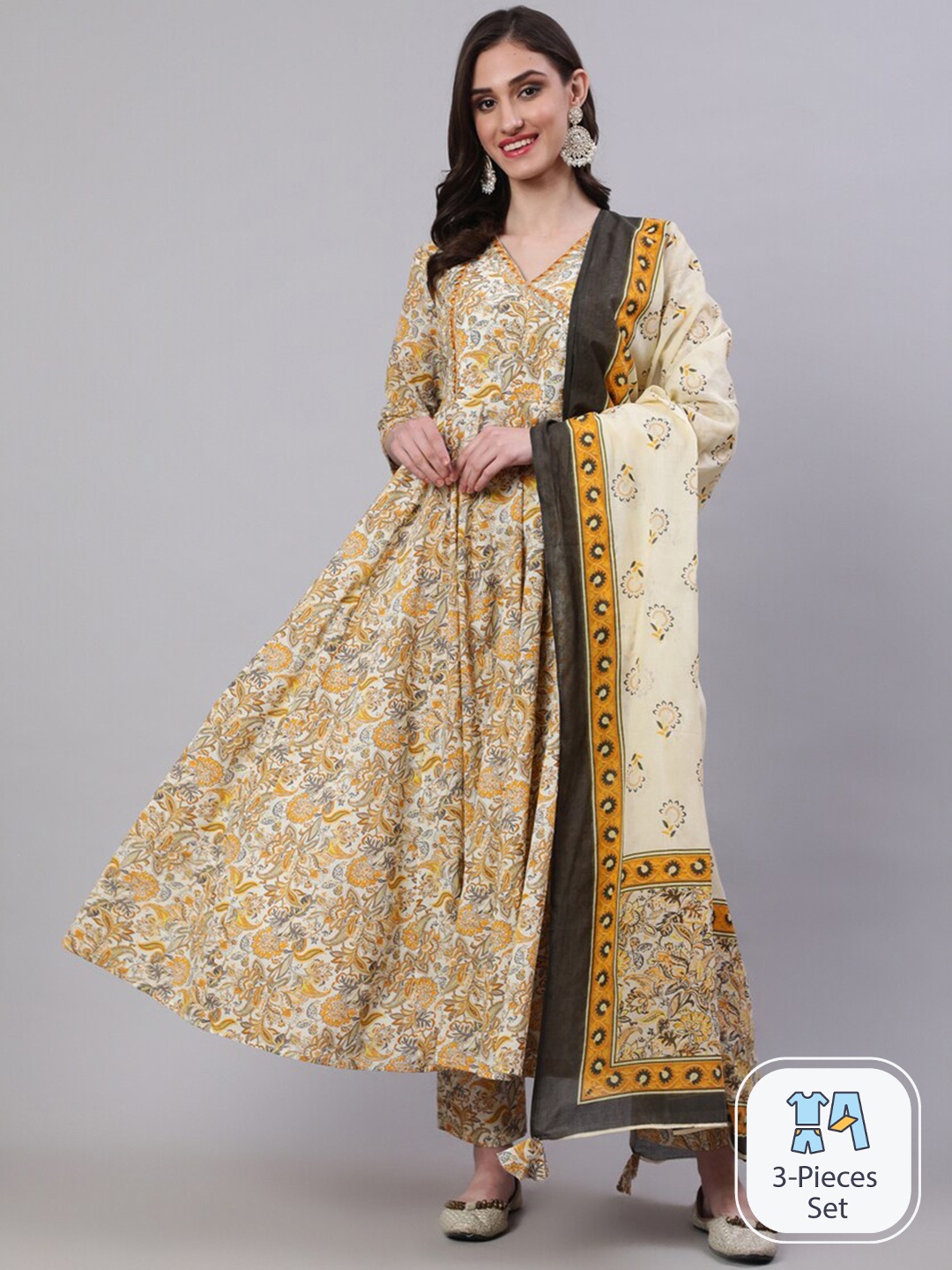 NISHABD Floral Printed Regular Gotta Patti Pure Cotton Kurta with Trousers & With Dupatta, Yellow
NISHABD Floral Printed Regular Gotta Patti Pure Cotton Kurta with Trousers & With Dupatta, Yellow