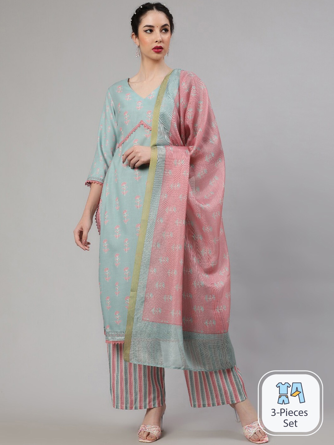 AKS Ethnic Motifs Printed Regular Linen Alia Cut Kurta Kurta With Palazzos & Dupatta, Blue
AKS Ethnic Motifs Printed Regular Linen Alia Cut Kurta Kurta With Palazzos & Dupatta, Blue