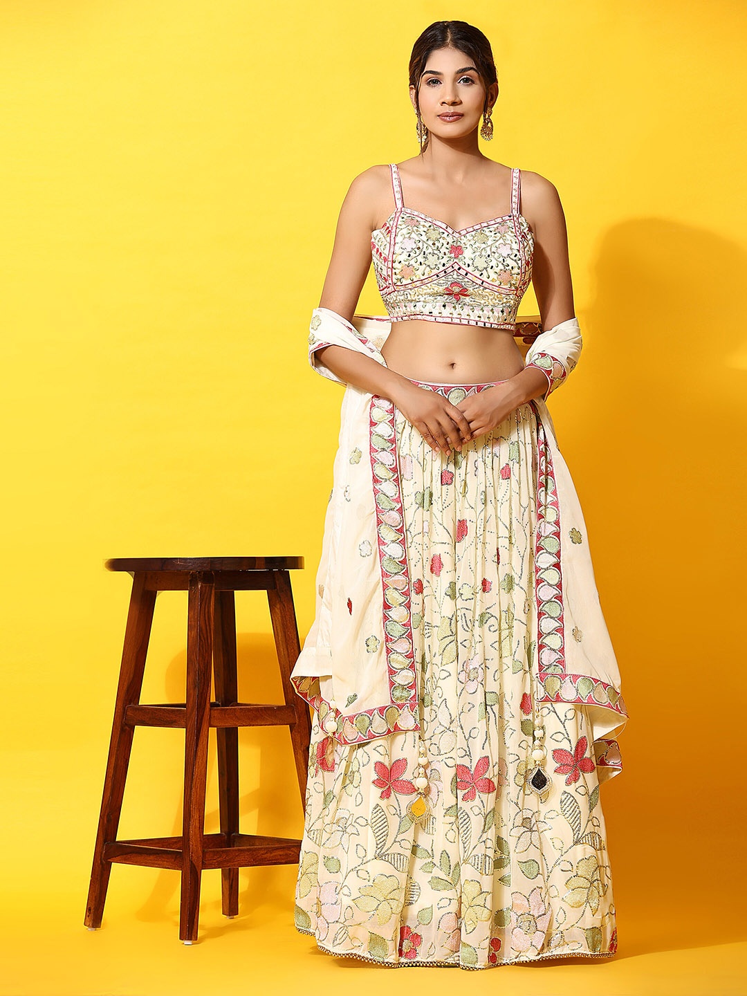 JUST FASHION Embroidered Thread Work Ready to Wear Lehenga & Blouse With Dupatta, Cream
JUST FASHION Embroidered Thread Work Ready to Wear Lehenga & Blouse With Dupatta, Cream