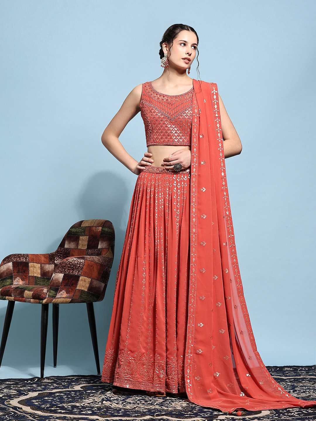 JUST FASHION Embroidered Thread Work Ready to Wear Lehenga & Blouse With Dupatta, Orange
JUST FASHION Embroidered Thread Work Ready to Wear Lehenga & Blouse With Dupatta, Orange
