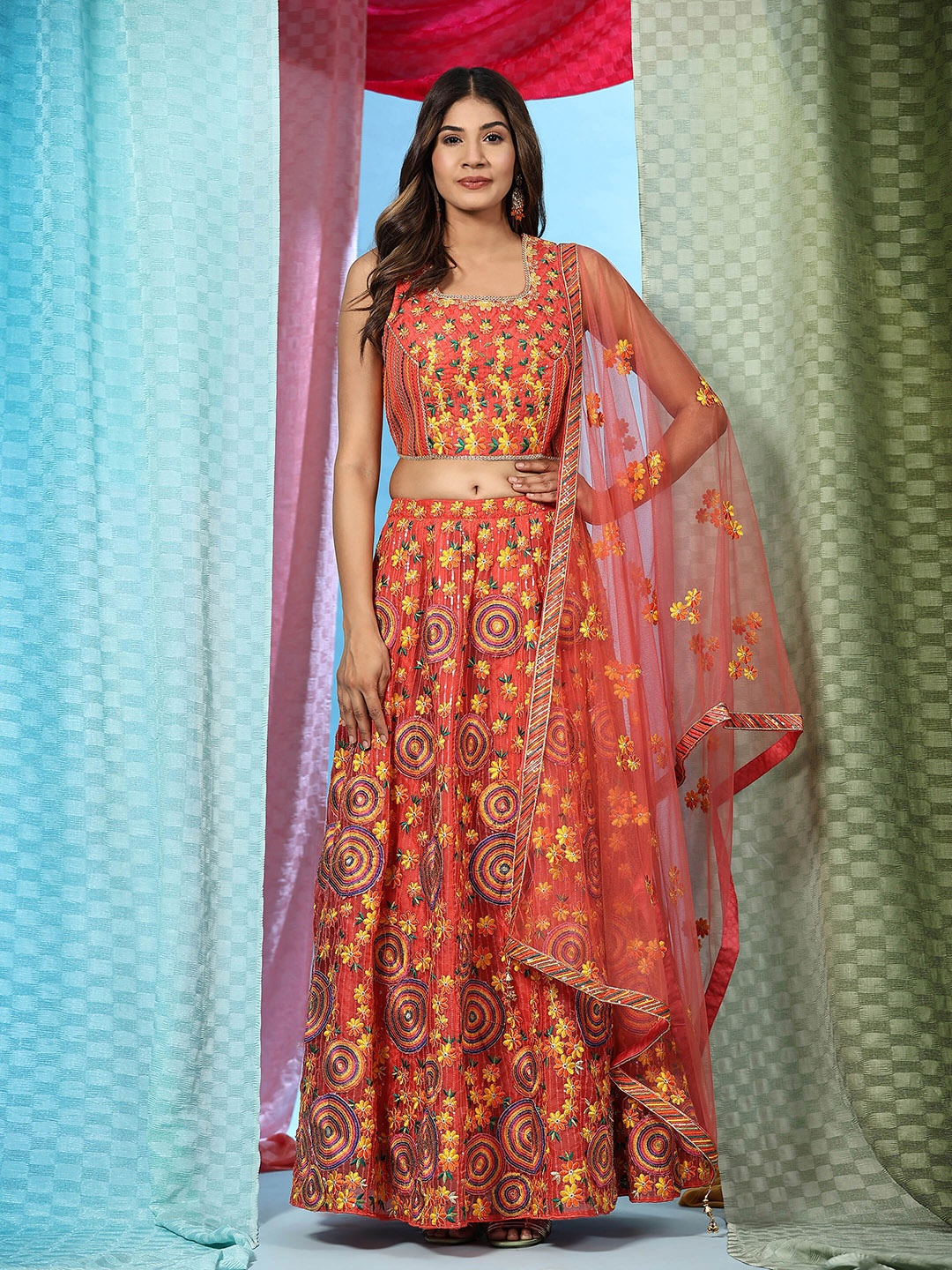 JUST FASHION Floral Embroidered Sequinned Ready to Wear Lehenga & Blouse With Dupatta, Orange
JUST FASHION Floral Embroidered Sequinned Ready to Wear Lehenga & Blouse With Dupatta, Orange
