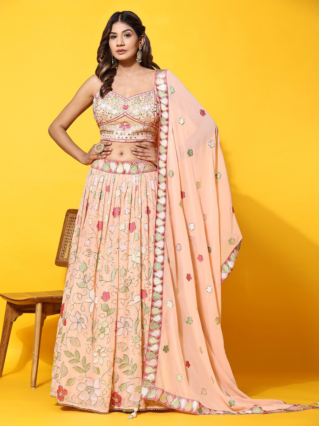 JUST FASHION Embellished Thread Work Ready to Wear Lehenga & Blouse With Dupatta, Peach
JUST FASHION Embellished Thread Work Ready to Wear Lehenga & Blouse With Dupatta, Peach