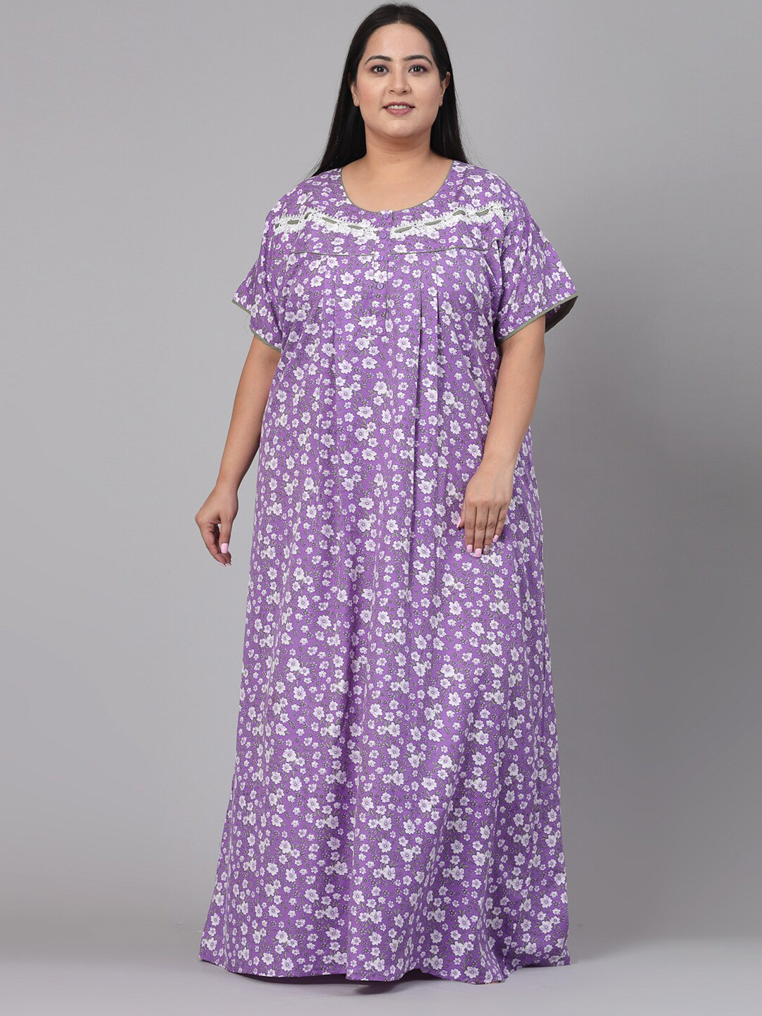 Sweet Dreams Floral Printed Short Sleeves Maxi Nightdress, Purple 
Sweet Dreams Floral Printed Short Sleeves Maxi Nightdress, Purple