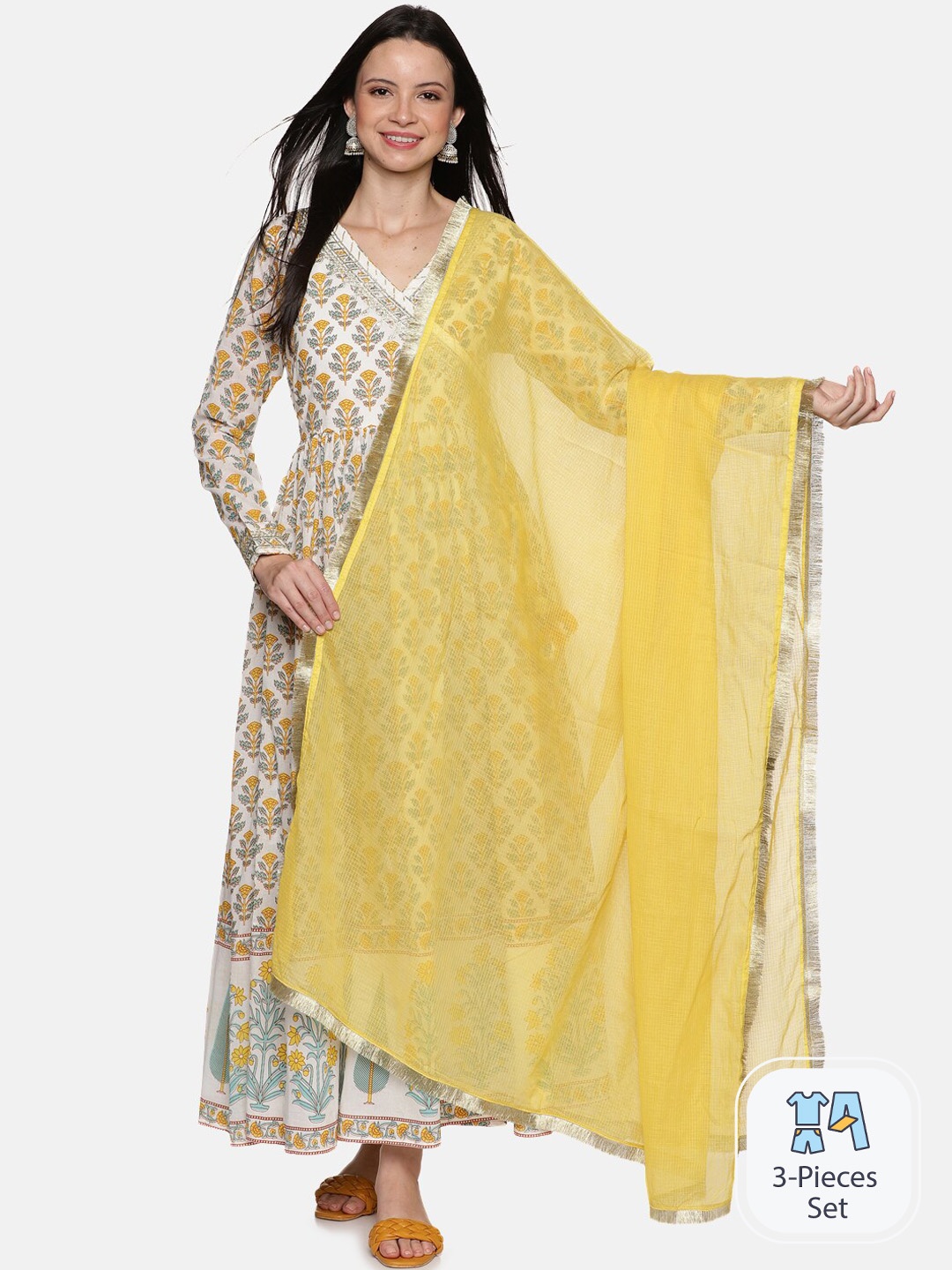 Palakh Floral Printed Anarkali Thread Work Pure Cotton Kurta with Trousers & Dupatta, Green
Palakh Floral Printed Anarkali Thread Work Pure Cotton Kurta with Trousers & Dupatta, Green