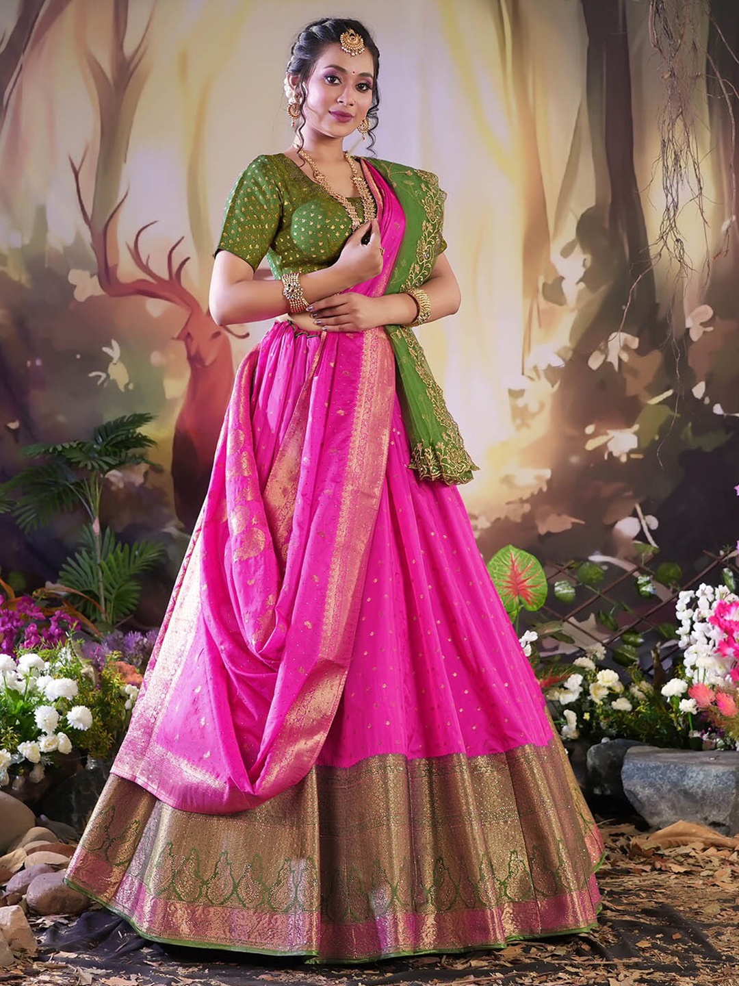 HALFSAREE STUDIO Woven Design Zari Semi-Stitched Lehenga & Unstitched Blouse With Dupatta, Green
HALFSAREE STUDIO Woven Design Zari Semi-Stitched Lehenga & Unstitched Blouse With Dupatta, Green