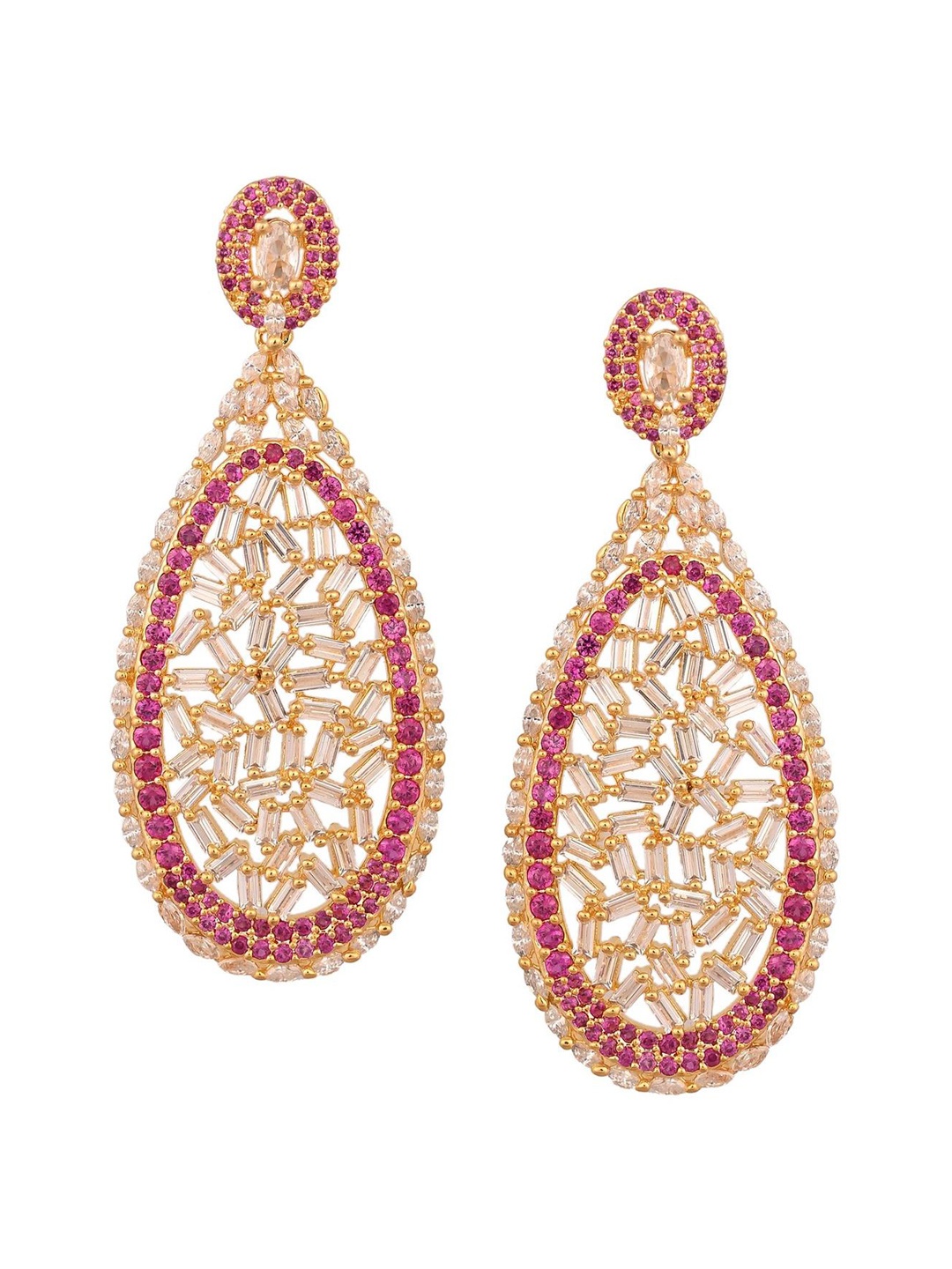 RATNAVALI JEWELS Gold-Plated American Diamond Studded Teardrop Shaped Drop Earrings, Red
RATNAVALI JEWELS Gold-Plated American Diamond Studded Teardrop Shaped Drop Earrings, Red