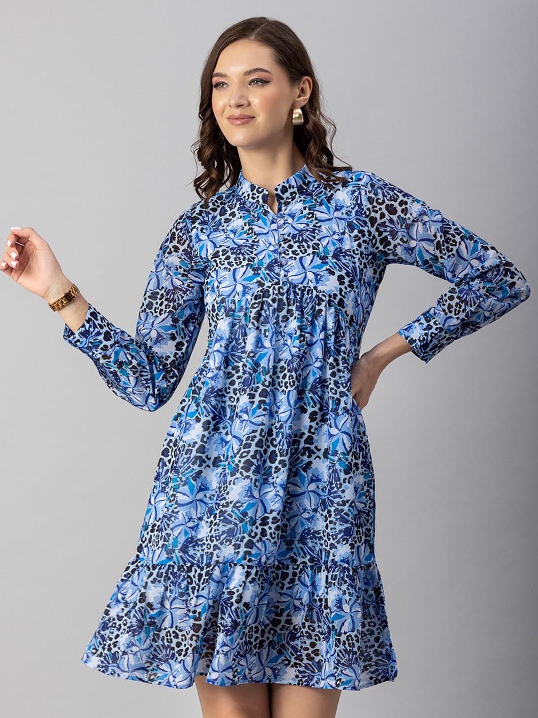 Moomaya Floral Printed Mandarin Collar Cuffed Sleeve Gathered Georgette Empire Dress, Purple
Moomaya Floral Printed Mandarin Collar Cuffed Sleeve Gathered Georgette Empire Dress, Purple