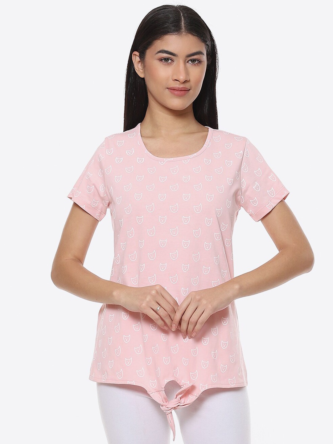 2Bme Conversational Printed Cotton T-shirt, Pink