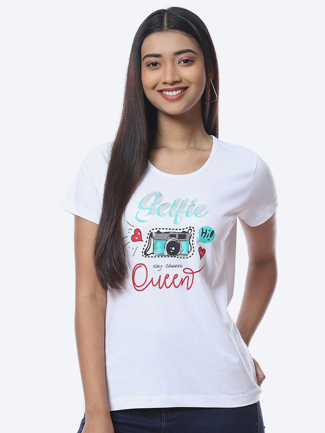 2Bme Graphic Printed Cotton T-shirt, White