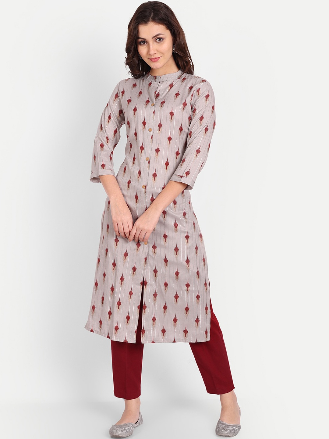 TREND ME Ethnic Motifs Printed A-Line Kurta, Grey