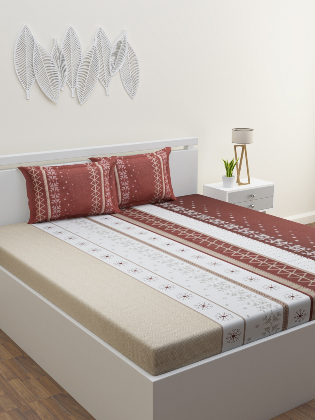 HOME AFFAIRS Brown & White Geometric Cotton 210 TC King Bedsheet With 2 Pillow Covers
HOME AFFAIRS Brown & White Geometric Cotton 210 TC King Bedsheet With 2 Pillow Covers