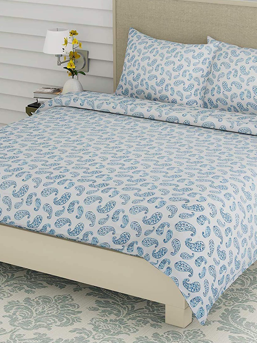 LINENWALAS Happy Sleeping Blue & White Ethnic Pure Cotton 300 TC Fitted King Bedsheet Set
LINENWALAS Happy Sleeping Blue & White Ethnic Pure Cotton 300 TC Fitted King Bedsheet Set