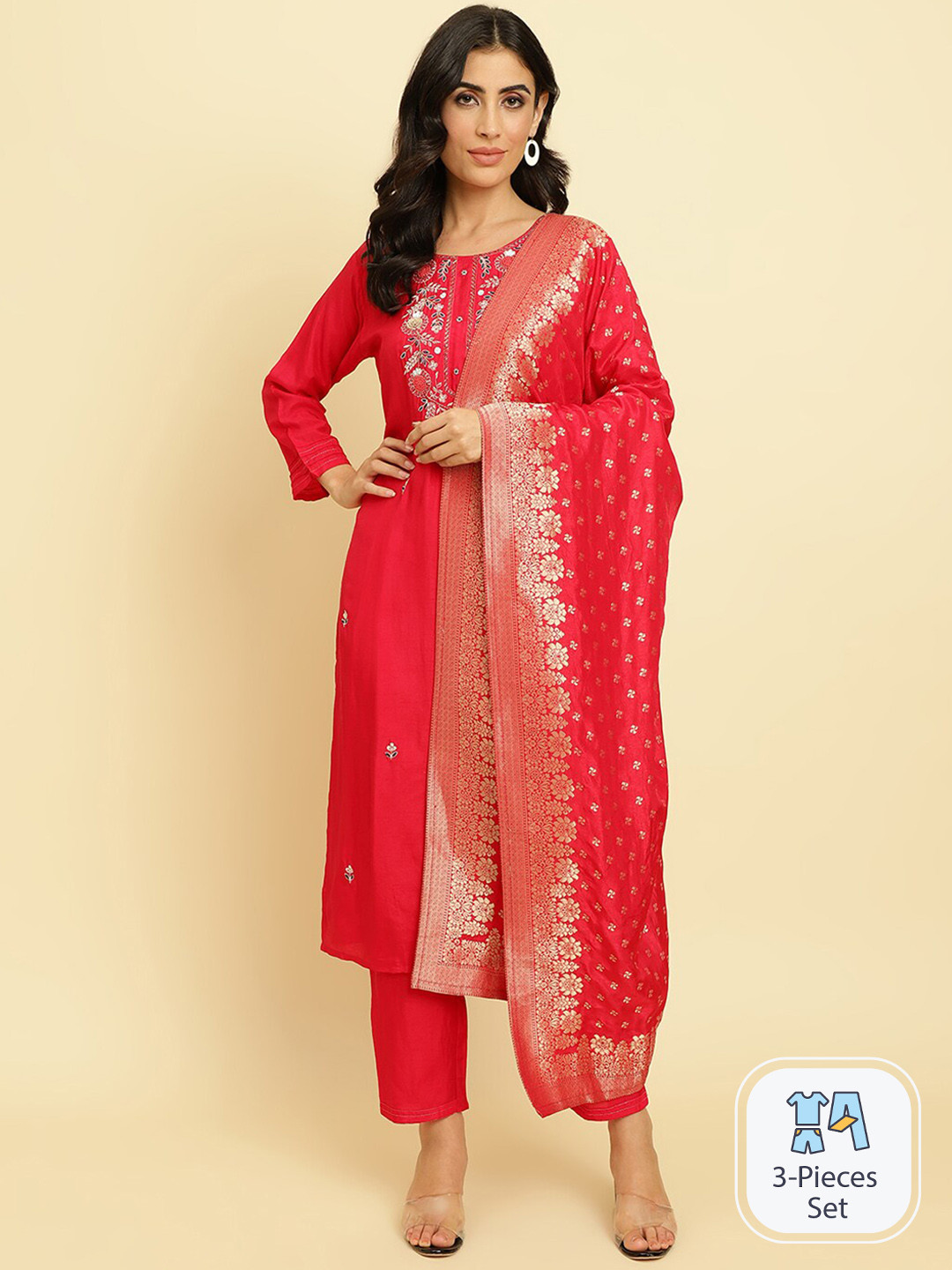 Varanga Women Embroidered Yoke Design Sequinned Kurta With Trousers & Dupatta, Fuchsia
Varanga Women Embroidered Yoke Design Sequinned Kurta With Trousers & Dupatta, Fuchsia