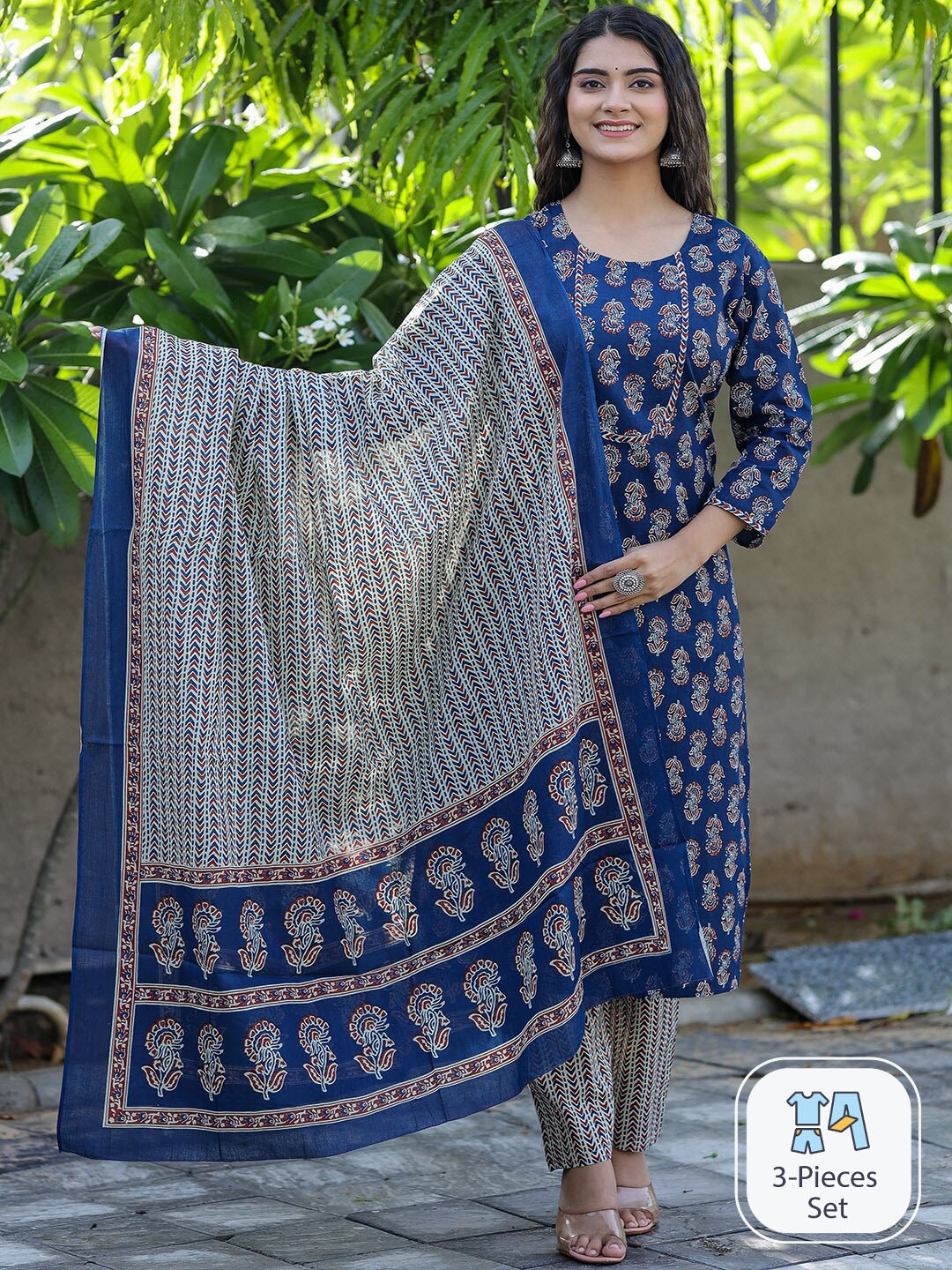 KALINI Ethnic Motifs Printed Regular Pure Cotton Kurta With Trousers & Dupatta, Blue
KALINI Ethnic Motifs Printed Regular Pure Cotton Kurta With Trousers & Dupatta, Blue