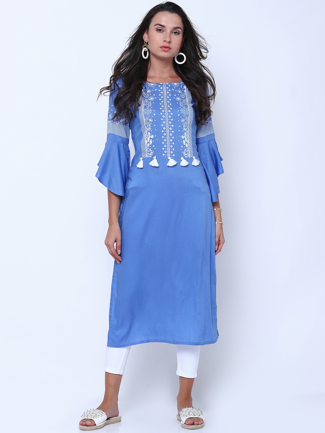 Vishudh Women Blue Solid Straight Kurta