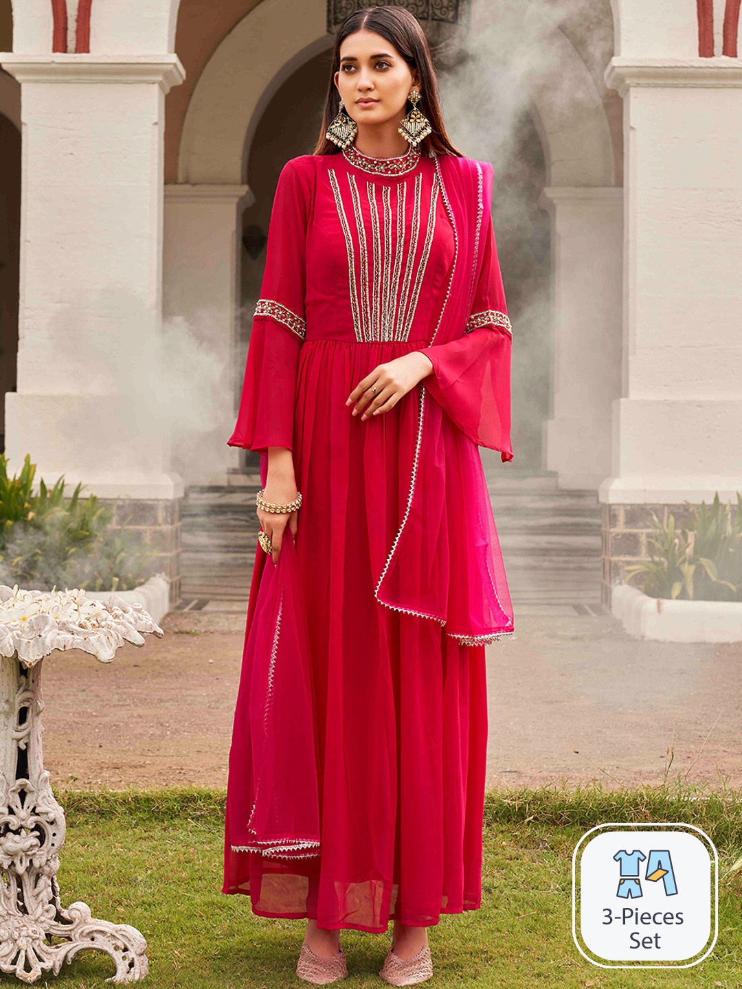 Tikhi Imli Ethnic Motifs Yoke Design Empire Beads and Stones Kurta with Trousers & Dupatta, Pink
Tikhi Imli Ethnic Motifs Yoke Design Empire Beads and Stones Kurta with Trousers & Dupatta, Pink