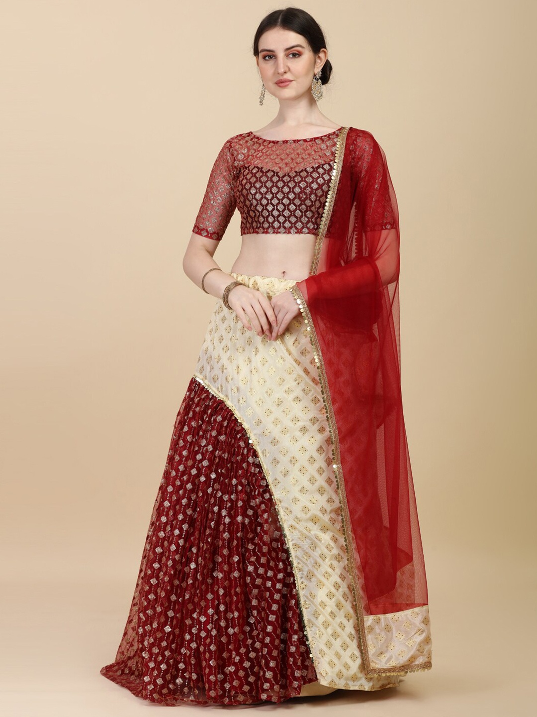 KALINI Embellished Sequinned Detail Semi-Stitched Lehenga & Unstitched Blouse With Dupatta, Beige
KALINI Embellished Sequinned Detail Semi-Stitched Lehenga & Unstitched Blouse With Dupatta, Beige