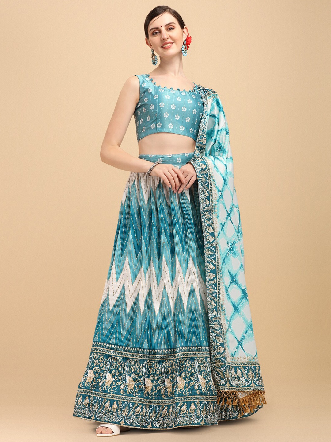 KALINI Ethnic Motifs Printed Semi-Stitched Lehenga & Unstitched Blouse With Dupatta, Turquoise blue
KALINI Ethnic Motifs Printed Semi-Stitched Lehenga & Unstitched Blouse With Dupatta, Turquoise blue