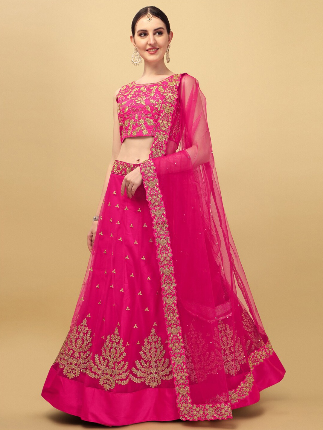 KALINI Embroidered Thread Work Semi-Stitched Lehenga & Unstitched Blouse With Dupatta, Pink
KALINI Embroidered Thread Work Semi-Stitched Lehenga & Unstitched Blouse With Dupatta, Pink