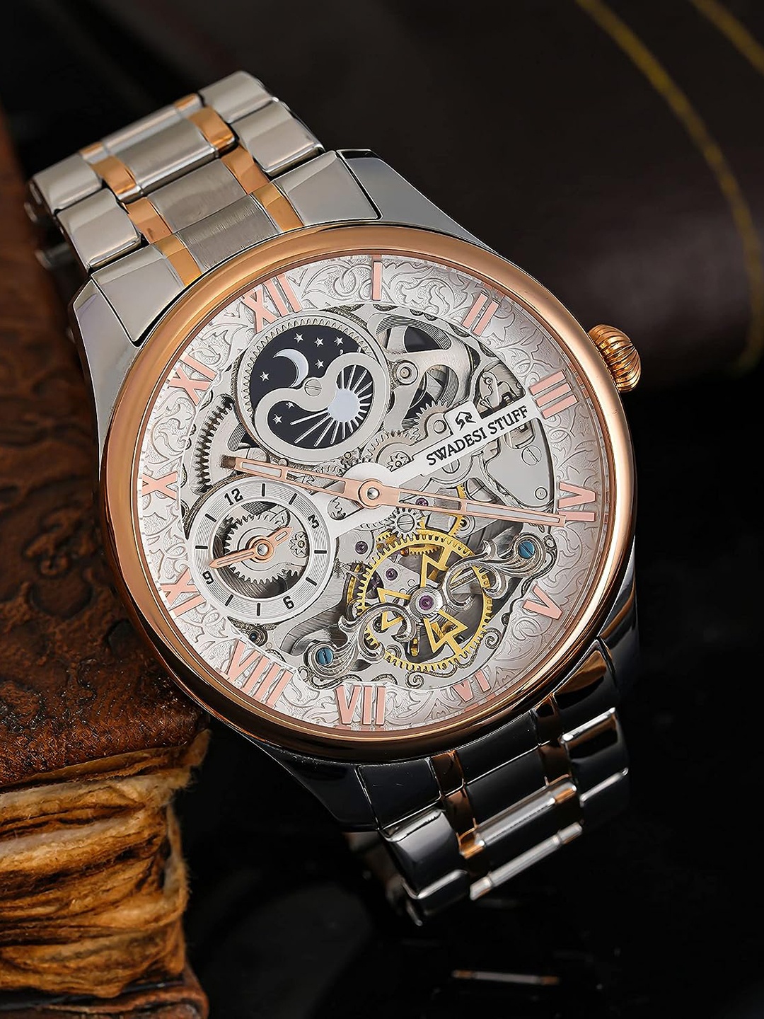 SWADESI STUFF Men Skeleton Dial And Stainless Steel Straps Multi Function Watch AT009TTN, Silver
SWADESI STUFF Men Skeleton Dial And Stainless Steel Straps Multi Function Watch AT009TTN, Silver