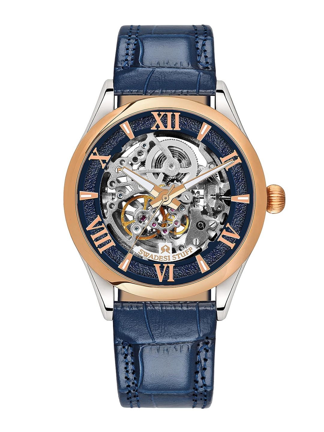 SWADESI STUFF Men Skeleton Dial And Leather Straps Multi Function Watch AT010BLU, Blue
SWADESI STUFF Men Skeleton Dial And Leather Straps Multi Function Watch AT010BLU, Blue