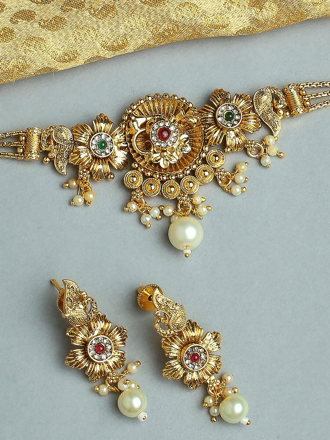 OOMPH Stone Studded & Beaded Necklace & Earrings, Gold
OOMPH Stone Studded & Beaded Necklace & Earrings, Gold