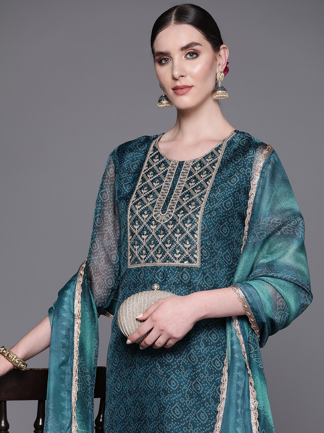 Indo Era Women Bandhani Printed Regular Thread Work Kurta with Trousers & With Dupatta, Blue
Indo Era Women Bandhani Printed Regular Thread Work Kurta with Trousers & With Dupatta, Blue