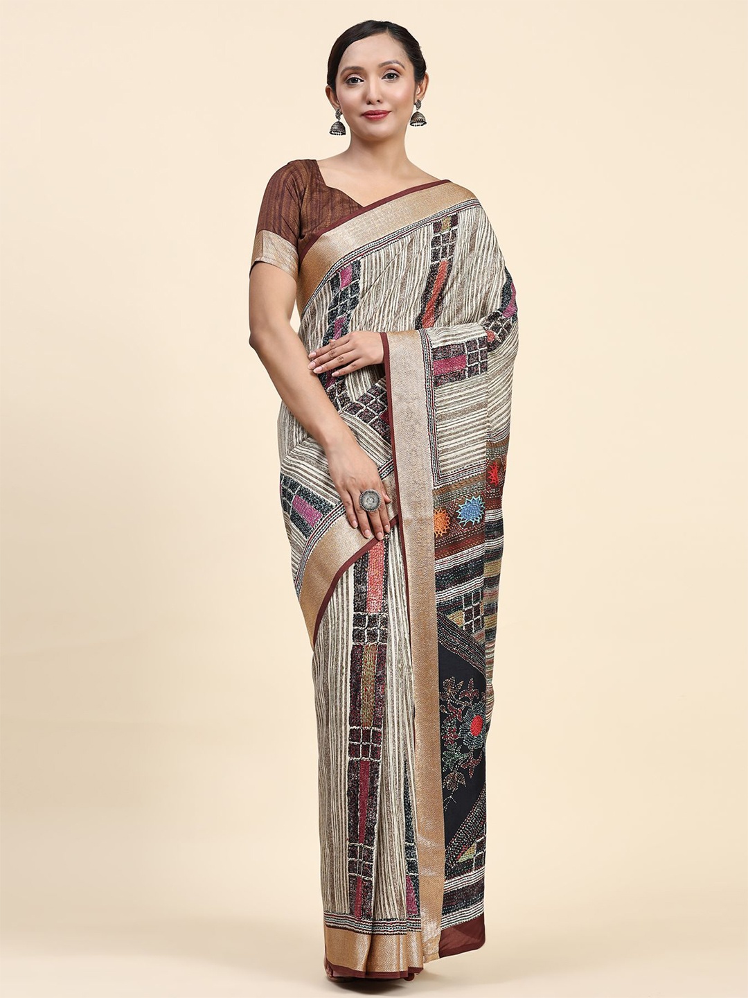 Phenav Striped Zari Saree, White