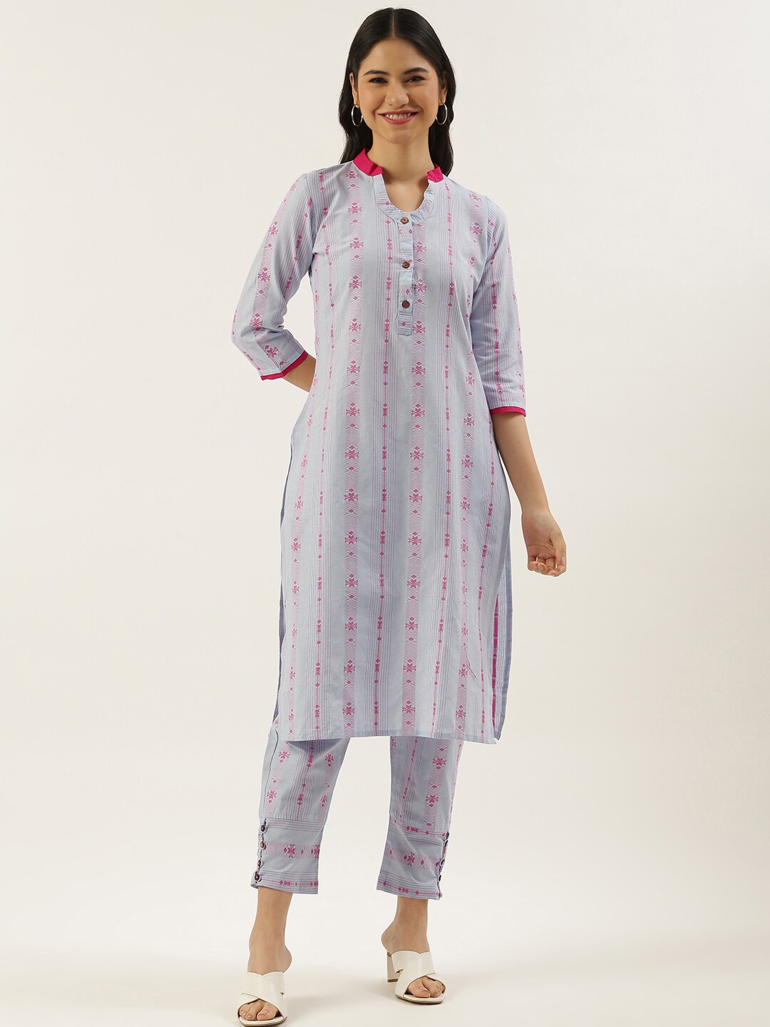 KALINI Ethnic Motifs Woven Designed Mandarin Collar Regular Kurta with Trousers, Blue
KALINI Ethnic Motifs Woven Designed Mandarin Collar Regular Kurta with Trousers, Blue