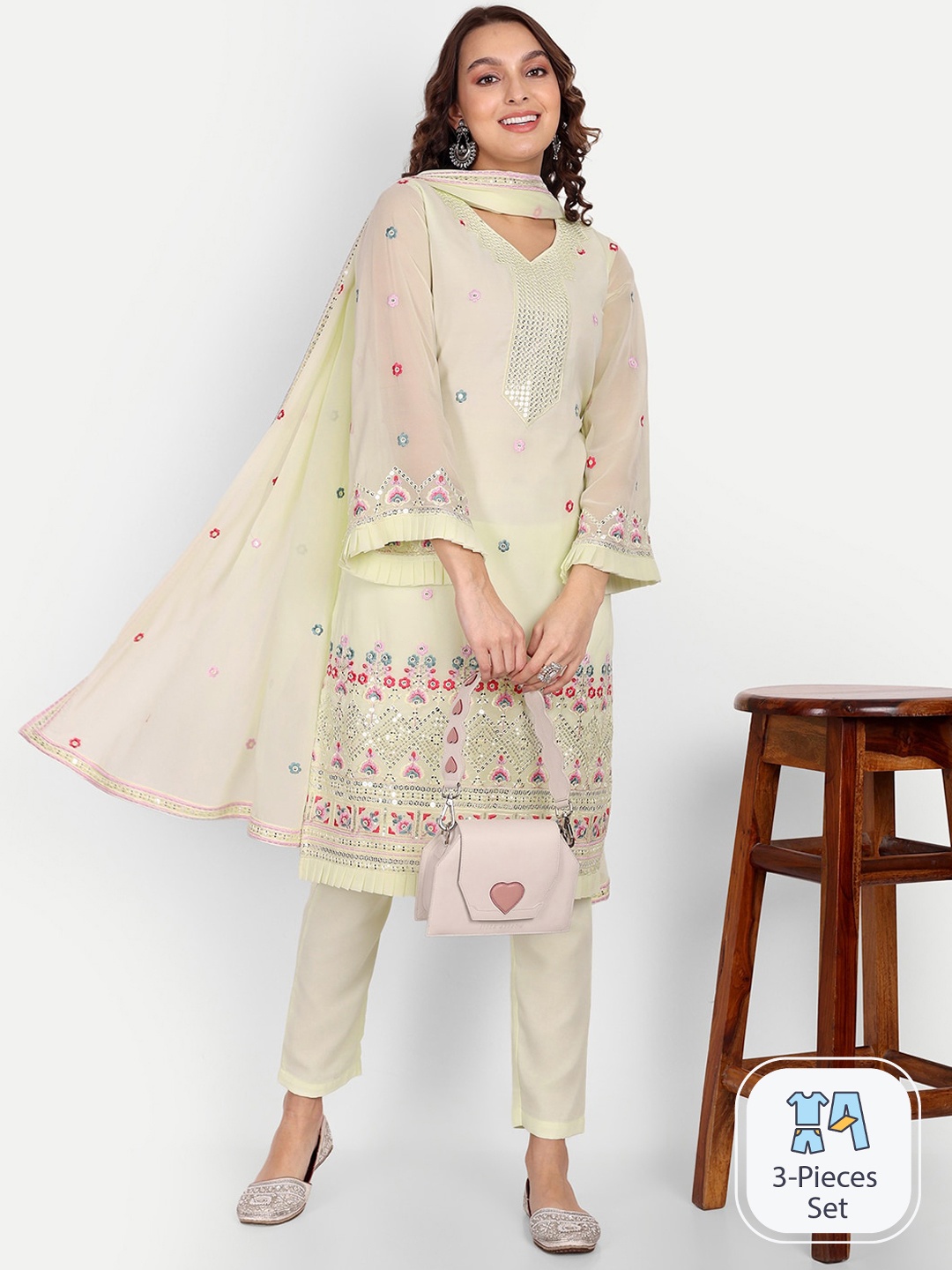 Growish Ethnic Motifs Embroidered Sequinned Georgette Kurta With Trousers & Dupatta, Off white
Growish Ethnic Motifs Embroidered Sequinned Georgette Kurta With Trousers & Dupatta, Off white