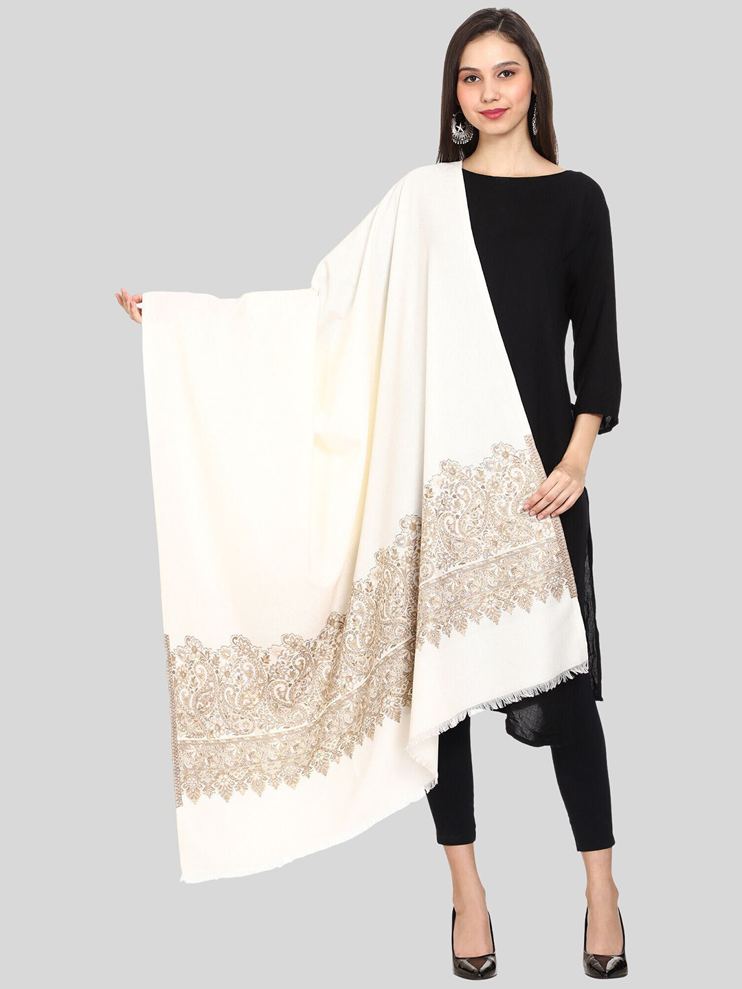 SWI Stylish Ethnic Motifs Woven Design Wool Shawl, White
SWI Stylish Ethnic Motifs Woven Design Wool Shawl, White